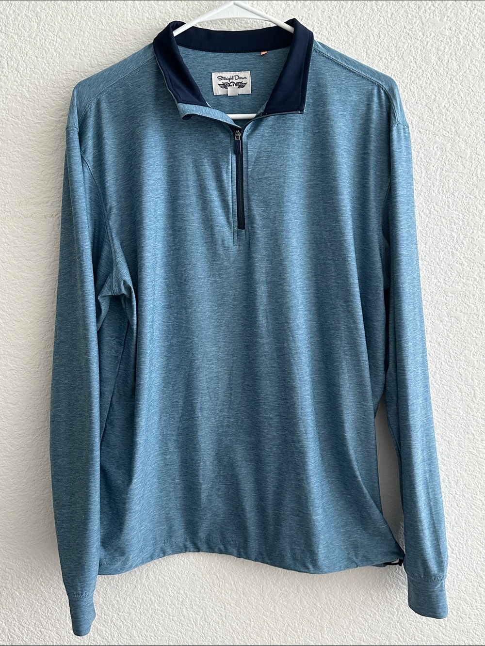 Straight Down Men's Heathered Blue Quarter-Zip with Navy Trim Size Small